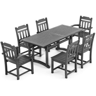 Generic 7-teiliges Gartenmöbel-Set aus schwarzem Polystyrol mit 1 Tisch und 6 Stühlen für Terrasse Balkon Patio und Hof Generic 7-teiliges Gartenmöbel-Set aus schwarzem Polystyrol mit 1 Tisch und 6 Stühlen für Terrasse Balkon Patio und Hof