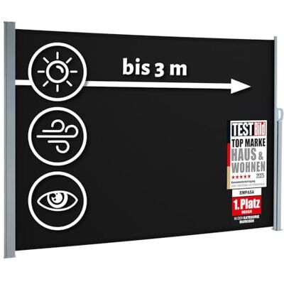 empasa Seitenmarkise Start 2.0 Sichtschutz Sonnenschutz Windschutz Markise ausziehbar für Garten, Balkon und Terrasse, mit Standfuß, Farbe:schwarz, Größe:160 x 300 empasa Seitenmarkise Start 2.0 Sichtschutz Sonnenschutz Windschutz Markise ausziehbar für Garten, Balkon und Terrasse, mit Standfuß, Farbe:schwarz, Größe:160 x 300
