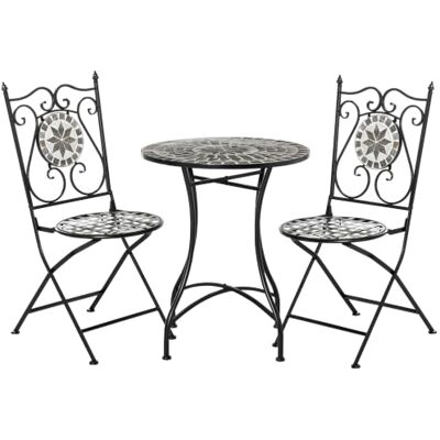 Outsunny Garten Sitzgruppe Bistrotisch Mit2 Stühlen, Mosaiktisch Gartenmöbel-Set, Essgruppe Balkonmöbel Set, 3-Teilig, Faltbare Stühle, Metall, Keramikfliese, Mehrfarbig Outsunny Garten Sitzgruppe Bistrotisch Mit2 Stühlen, Mosaiktisch Gartenmöbel-Set, Essgruppe Balkonmöbel Set, 3-Teilig, Faltbare Stühle, Metall, Keramikfliese, Mehrfarbig