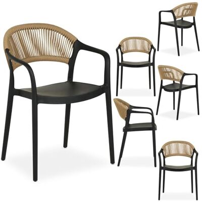 IDIMEX Gartenstuhl Narciso 6er Set stapelbar, schwarz wetterfeste Outdoor Stühle, Rückenlehne mit Rope-Detail, UV-beständig für Balkon & Terrasse, Gartenmöbel modernes Design IDIMEX Gartenstuhl Narciso 6er Set stapelbar, schwarz wetterfeste Outdoor Stühle, Rückenlehne mit Rope-Detail, UV-beständig für Balkon & Terrasse, Gartenmöbel modernes Design