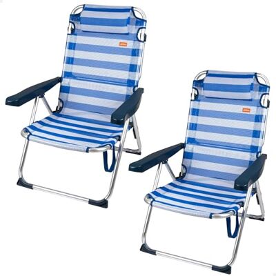 AKTIVE Set mit 2 Strandstühlen und Liegestühlen, 2-in-1, 48 x 60 x 90 cm, 5 Positionen, Gestell aus Aluminium, gepolstertes Kissen, Kippschutz, zusammenklappbar mit Tragegriff (85513) AKTIVE Set mit 2 Strandstühlen und Liegestühlen, 2-in-1, 48 x 60 x 90 cm, 5 Positionen, Gestell aus Aluminium, gepolstertes Kissen, Kippschutz, zusammenklappbar mit Tragegriff (85513)