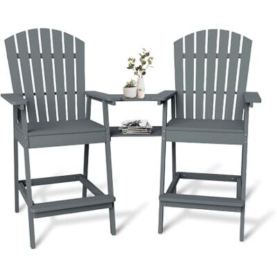 GarveeHome 2er Set Adirondack Outdoor-Barhocker in Thekenhöhe – Hoher Rücken Verbindungstablett/Ablage Recyceltem Poly Für Terrasse, Balkon & Deck GarveeHome 2er Set Adirondack Outdoor-Barhocker in Thekenhöhe – Hoher Rücken Verbindungstablett/Ablage Recyceltem Poly Für Terrasse, Balkon & Deck
