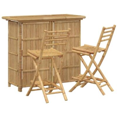 vidaXL Outdoor Bar Tisch und Hocker 3 STK. Natur Bambus vidaXL Outdoor Bar Tisch und Hocker 3 STK. Natur Bambus