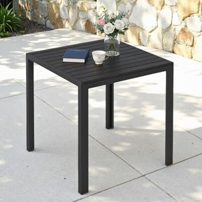 Clevich Gartentisch Wetterfeste, 75x75cm, Outdoor-Esstisch, WPC Balkontisch, Aluminiumrahmen, Wetterfeste Gartenmöbel, Quadratischer Terrassentisch, Schwarz Clevich Gartentisch Wetterfeste, 75x75cm, Outdoor-Esstisch, WPC Balkontisch, Aluminiumrahmen, Wetterfeste Gartenmöbel, Quadratischer Terrassentisch, Schwarz