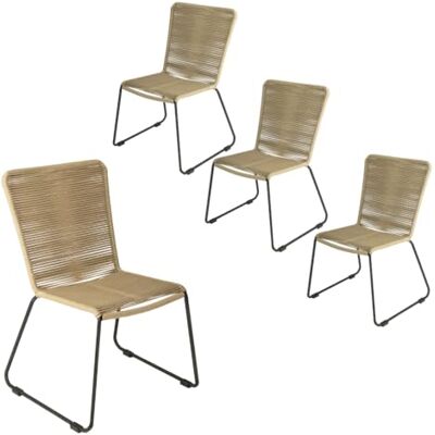 SAM Loreno 4er Set Outdoor Seilstuhl ISRA, Taupe, stapelbare Gartenstühle Seilbespannung aus Polyester, schwarzes Eisen-Gestell, Modernes Rope Chair Design für Garten, Balkon & Terrasse SAM Loreno 4er Set Outdoor Seilstuhl ISRA, Taupe, stapelbare Gartenstühle Seilbespannung aus Polyester, schwarzes Eisen-Gestell, Modernes Rope Chair Design für Garten, Balkon & Terrasse
