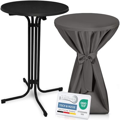 Beautissu Stehtisch klappbar mit Stehtischhusse & Schleifenband rund 70cm Schwarzer Tisch Husse Anthrazit wetterbeständig Outdoor Bistrotisch kratzfest UV-beständig rutschfest waschbar Bellini Beautissu Stehtisch klappbar mit Stehtischhusse & Schleifenband rund 70cm Schwarzer Tisch Husse Anthrazit wetterbeständig Outdoor Bistrotisch kratzfest UV-beständig rutschfest waschbar Bellini