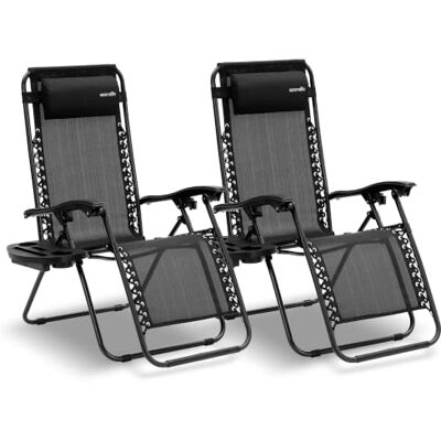 SereneLife Sonnenliege Klappbar 2er Set, Zero Gravity Liegestuhl Garten, bis 120 kg Schwarz, Verstellbar und Wetterfest, mit Tisch und Getränkehalter, für Balkon Terrasse Strand Relax SereneLife Sonnenliege Klappbar 2er Set, Zero Gravity Liegestuhl Garten, bis 120 kg Schwarz, Verstellbar und Wetterfest, mit Tisch und Getränkehalter, für Balkon Terrasse Strand Relax