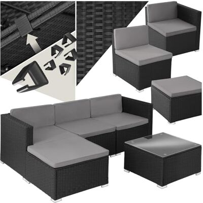 tectake ® Poly Rattan Lounge, Outdoor Sitzgruppe, Set mit Sofa Sessel, Hocker, Tisch, frei kombinierbar, Sitzecke für 3-4 Personen, Möbel wetterfest für Garten Terrasse Balkon schwarz tectake ® Poly Rattan Lounge, Outdoor Sitzgruppe, Set mit Sofa Sessel, Hocker, Tisch, frei kombinierbar, Sitzecke für 3-4 Personen, Möbel wetterfest für Garten Terrasse Balkon schwarz
