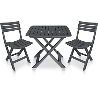 vidaXL 3-TLG. Bistro-Set Klappbar Kunststoff Anthrazit vidaXL 3-TLG. Bistro-Set Klappbar Kunststoff Anthrazit