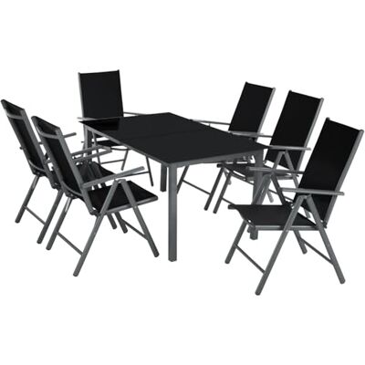 tectake ® Sitzgarnitur Aluminium Klappstühle, Lounge Set mit 6X Stühle und 1x Glastisch Esstisch, Gartenmöbel Set wetterfest für den Balkon, Gartenstühle, Terrassenmöbel, Liegestuhl anthrazit tectake ® Sitzgarnitur Aluminium Klappstühle, Lounge Set mit 6X Stühle und 1x Glastisch Esstisch, Gartenmöbel Set wetterfest für den Balkon, Gartenstühle, Terrassenmöbel, Liegestuhl anthrazit