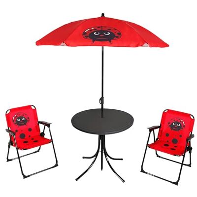 Spetebo Kinder Camping Sitzgruppe Marienkäfer mit Tisch und Schirm 4-teilig Garten Tischgruppe für Kleinkinder mit Sonnenschirm und 2 Stühlen Outdoor Sitzgarnitur Tisch Stuhl Set klappbar mit Armlehnen Spetebo Kinder Camping Sitzgruppe Marienkäfer mit Tisch und Schirm 4-teilig Garten Tischgruppe für Kleinkinder mit Sonnenschirm und 2 Stühlen Outdoor Sitzgarnitur Tisch Stuhl Set klappbar mit Armlehnen