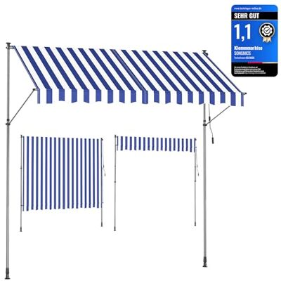 SONGMICS Klemmmarkise, höhenverstellbar, mit Handkurbel, 300 x 120 cm Balkonmarkise, Sonnenschutz, für Balkon, Terrasse, Garten, blau und weiß, SHELD Kollektion GSA302QZ01 SONGMICS Klemmmarkise, höhenverstellbar, mit Handkurbel, 300 x 120 cm Balkonmarkise, Sonnenschutz, für Balkon, Terrasse, Garten, blau und weiß, SHELD Kollektion GSA302QZ01