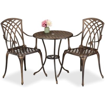 Relaxdays Gartenmöbel Set 3-teilig, Tisch, 2 Stühle, Aluguss, Balkonmöbel Antikdesign, Garten Sitzgruppe, schwarz/Bronze Relaxdays Gartenmöbel Set 3-teilig, Tisch, 2 Stühle, Aluguss, Balkonmöbel Antikdesign, Garten Sitzgruppe, schwarz/Bronze
