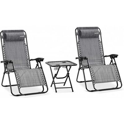 SereneLife Sonnenliege Klappbar 2er Set mit Tisch, Zero Gravity Liegestuhl Garten, bis 120 kg Grau, Verstellbar und Wetterfest, mit Getränkehalter und Kopfkissen, für Balkon Strand Camping SereneLife Sonnenliege Klappbar 2er Set mit Tisch, Zero Gravity Liegestuhl Garten, bis 120 kg Grau, Verstellbar und Wetterfest, mit Getränkehalter und Kopfkissen, für Balkon Strand Camping