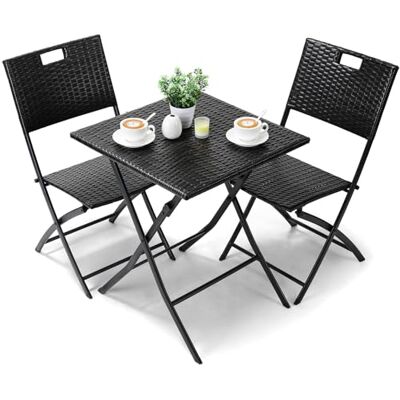 LIFERUN Balkonmöbel Set Bistro, Balkonmöbel Rattan Set, Bistro Gartenmöbel Set 3-teilige, Klappbar Balkontisch mit 2PCS Klappstühle, Schwarze Balkon Set, Balkonmöbel Klappbar, Rattan-Sitzgruppe LIFERUN Balkonmöbel Set Bistro, Balkonmöbel Rattan Set, Bistro Gartenmöbel Set 3-teilige, Klappbar Balkontisch mit 2PCS Klappstühle, Schwarze Balkon Set, Balkonmöbel Klappbar, Rattan-Sitzgruppe