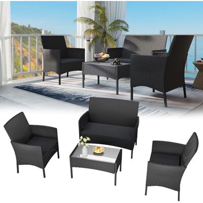 TATIVALO 4-teilig Gartenmöbel Set, PE-Polyrattan Lounge Möbel mit 2-Sitzer Sofa, 2 Sesseln & Glastisch, Wetterfest & Pflegeleicht, Sitzgruppe für Balkon, Terrasse, Poolbereich, Anthrazit TATIVALO 4-teilig Gartenmöbel Set, PE-Polyrattan Lounge Möbel mit 2-Sitzer Sofa, 2 Sesseln & Glastisch, Wetterfest & Pflegeleicht, Sitzgruppe für Balkon, Terrasse, Poolbereich, Anthrazit