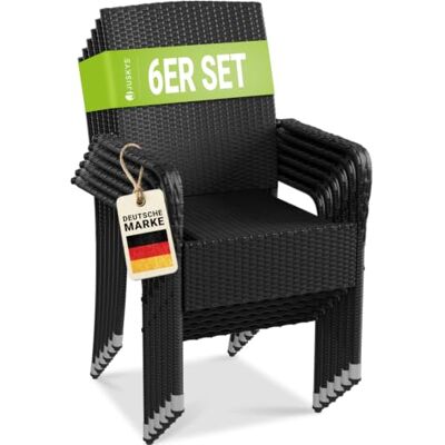 Juskys Polyrattan Gartenstühle Yoro 6er Set mit Armlehnen & Rückenlehne 6 Stühle stapelbar Rattan Stuhl Garten Stapelstuhl Schwarz Juskys Polyrattan Gartenstühle Yoro 6er Set mit Armlehnen & Rückenlehne 6 Stühle stapelbar Rattan Stuhl Garten Stapelstuhl Schwarz