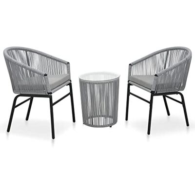 vidaXL Bistroset 3-TLG. mit Kissen Balkonset Gartenmöbel Sitzgruppe Balkonmöbel Garnitur Gartenset Beistelltisch 2 Stühle PE Rattan Grau vidaXL Bistroset 3-TLG. mit Kissen Balkonset Gartenmöbel Sitzgruppe Balkonmöbel Garnitur Gartenset Beistelltisch 2 Stühle PE Rattan Grau