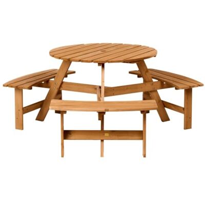 Beliani Picknicktisch-Set Tannenholz Hellbraun Lattenoptik Gartentisch mit 3 Bänken und Schirmloch rustikal Caparcotta Beliani Picknicktisch-Set Tannenholz Hellbraun Lattenoptik Gartentisch mit 3 Bänken und Schirmloch rustikal Caparcotta