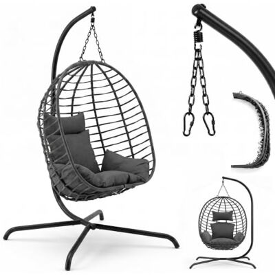 Sekey XXL Hängesessel mit Gestell, 93 cm Breiter Hängekorb mit Dickem Kissen (2 kg), bis 150 kg, Faltbarer Sitzkorb, 2-Punkt-Aufhängung & Kippsichere X-Basis, für In- & Outdoor, Balkon, Garten Sekey XXL Hängesessel mit Gestell, 93 cm Breiter Hängekorb mit Dickem Kissen (2 kg), bis 150 kg, Faltbarer Sitzkorb, 2-Punkt-Aufhängung & Kippsichere X-Basis, für In- & Outdoor, Balkon, Garten