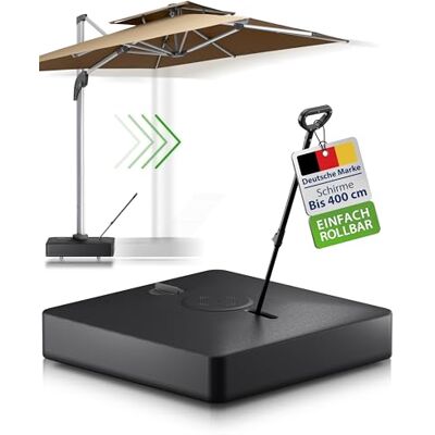 Gartenzeit ® Sonnenschirmständer, befüllbar, rollbar, 162kg, Maße 84x84x21cm, Patent, Sonnenschirmständer mit Rollen für große Ampelschirme u. Sonnenschirme, fahrbar, mobil Gartenzeit ® Sonnenschirmständer, befüllbar, rollbar, 162kg, Maße 84x84x21cm, Patent, Sonnenschirmständer mit Rollen für große Ampelschirme u. Sonnenschirme, fahrbar, mobil