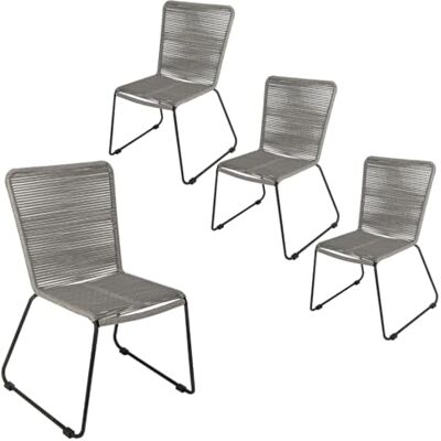 SAM Loreno 4er Set Outdoor Seilstuhl ISRA, Grau, stapelbare Gartenstühle Graue Seilbespannung aus Polyester, schwarzes Eisen-Gestell, Modernes Rope Chair Design für Garten, Balkon & Terrasse SAM Loreno 4er Set Outdoor Seilstuhl ISRA, Grau, stapelbare Gartenstühle Graue Seilbespannung aus Polyester, schwarzes Eisen-Gestell, Modernes Rope Chair Design für Garten, Balkon & Terrasse
