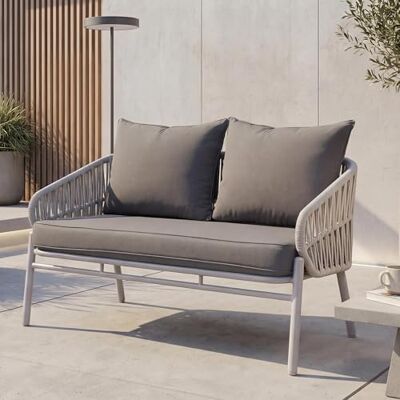 Mendler Aluminium-Gartenbank HWC-P90 Stoff/Textil hellgrau Gartensofa, Outdoor, Sitzbank, Seilgeflecht, Rope, (180g/m²) Mendler Aluminium-Gartenbank HWC-P90 Stoff/Textil hellgrau Gartensofa, Outdoor, Sitzbank, Seilgeflecht, Rope, (180g/m²)