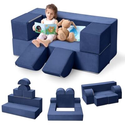 GarveeLife Kinderbett, Schlafsofa, ausziehbar mit 6 Modulen, Futon, faltbar, Möbel für Kinderzimmer, Schlafzimmer, Spielzimmer, Marineblau GarveeLife Kinderbett, Schlafsofa, ausziehbar mit 6 Modulen, Futon, faltbar, Möbel für Kinderzimmer, Schlafzimmer, Spielzimmer, Marineblau