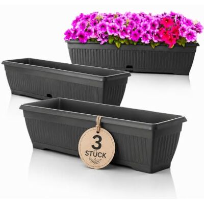 BigDean 3X Blumenkasten 80cm Mediterran mit Untersetzer Balkonkasten aus bruchsicherem Kunststoff Pflanzkasten mit Wasserspeicher für Innen- & Außenbereich geeignet Made in Europe BigDean 3X Blumenkasten 80cm Mediterran mit Untersetzer Balkonkasten aus bruchsicherem Kunststoff Pflanzkasten mit Wasserspeicher für Innen- & Außenbereich geeignet Made in Europe