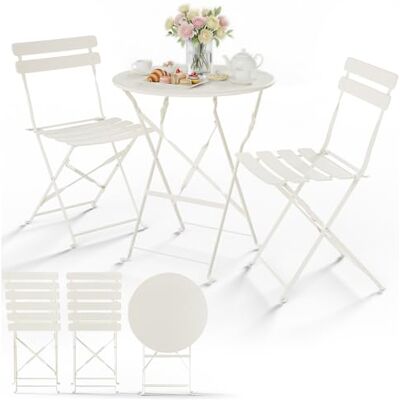 VOUNOT ® Bistroset 3-teilig, Klappbar Bistrotisch mit 2 Stühlen, Metall Bistro Set Outdoor, Gartenmöbel Set, Sitzgruppe für Balkon, Terrasse, Garten & Wohnraum, UV- und wetterfest, Creme VOUNOT ® Bistroset 3-teilig, Klappbar Bistrotisch mit 2 Stühlen, Metall Bistro Set Outdoor, Gartenmöbel Set, Sitzgruppe für Balkon, Terrasse, Garten & Wohnraum, UV- und wetterfest, Creme
