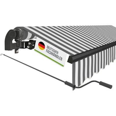 empasa manuelle Gelenkarmmarkise Markise Start Sonnenmarkise Sonnenschutz Alu / Polyester komplett vormontiert, Farbe:weiß/anthrazit gestreift, Größe:350 x 250 cm empasa manuelle Gelenkarmmarkise Markise Start Sonnenmarkise Sonnenschutz Alu / Polyester komplett vormontiert, Farbe:weiß/anthrazit gestreift, Größe:350 x 250 cm