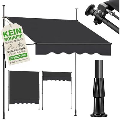 Sekey Klemmmarkise 350 cm breit, Markise Balkon ohne Bohren mit Handkurbel, 130 cm Ausfall, 0-90° neigbar, UV-beständiger Sonnenschutz & wasserdicht (280g/m²), für Balkon, Terrasse & Garten, Anthrazit Sekey Klemmmarkise 350 cm breit, Markise Balkon ohne Bohren mit Handkurbel, 130 cm Ausfall, 0-90° neigbar, UV-beständiger Sonnenschutz & wasserdicht (280g/m²), für Balkon, Terrasse & Garten, Anthrazit