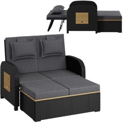 STEELSØN Caelum Sonnenliege 2 Personen, Schwarz, Rattan, Kissen, wetterfest Loungebett, Doppelliege, Rückenlehne verstellbar, Seitentische ausklappbar, Gartenliege, Sonnenbett, Liegefunktion, Outdoor STEELSØN Caelum Sonnenliege 2 Personen, Schwarz, Rattan, Kissen, wetterfest Loungebett, Doppelliege, Rückenlehne verstellbar, Seitentische ausklappbar, Gartenliege, Sonnenbett, Liegefunktion, Outdoor