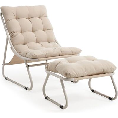 SEEDWAVE Loungesessel mit Ottoman, Liegestuhl & Relaxsessel aus Stahl, mit separatem Kissen und rutschfesten Fußpolstern – Outdoor Gartenstuhl für Entspannung im Freien, Garten & Balkon (Beige, Polyester) SEEDWAVE Loungesessel mit Ottoman, Liegestuhl & Relaxsessel aus Stahl, mit separatem Kissen und rutschfesten Fußpolstern – Outdoor Gartenstuhl für Entspannung im Freien, Garten & Balkon (Beige, Polyester)