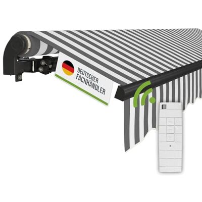 empasa Elektrische Gelenkarmmarkise 'Start Plus' Markise Sonnenmarkise Sonnenschutz, komplett vormontiert, Verschiedene Größen und Farben, Farbe:weiß/anthrazit gestreift, Größe:250 x 200 cm empasa Elektrische Gelenkarmmarkise 'Start Plus' Markise Sonnenmarkise Sonnenschutz, komplett vormontiert, Verschiedene Größen und Farben, Farbe:weiß/anthrazit gestreift, Größe:250 x 200 cm