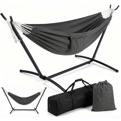 Sekey Hängematte mit Gestell, 150x200cm XXL-Liegefläche, Kokon-Effekt Baumwollhängematte, Tragkraft bis 200 kg, Höhenverstellbar, inkl. 2 Tragetaschen für Garten, Balkon & Camping,Anthrazit Sekey Hängematte mit Gestell, 150x200cm XXL-Liegefläche, Kokon-Effekt Baumwollhängematte, Tragkraft bis 200 kg, Höhenverstellbar, inkl. 2 Tragetaschen für Garten, Balkon & Camping,Anthrazit