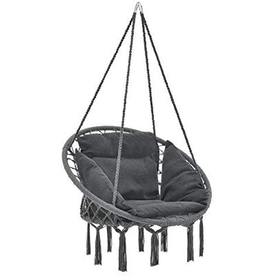 casa.pro Hängesessel mit Kissen Hängesitz Innen und Außen Hängestuhl Hängeschaukel Indoor Outdoor Hängekorb bis 150 kg Dunkelgrau casa.pro Hängesessel mit Kissen Hängesitz Innen und Außen Hängestuhl Hängeschaukel Indoor Outdoor Hängekorb bis 150 kg Dunkelgrau