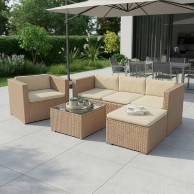 Juskys ® Polyrattan Lounge Punta Cana L für 4-5 Personen mit 3er Sofa, Sessel, Hocker, Tisch & Kissen, Sitzgruppe für Garten, Terrasse und Balkon, Gartenmöbel Set wetterfest Creme Sand Juskys ® Polyrattan Lounge Punta Cana L für 4-5 Personen mit 3er Sofa, Sessel, Hocker, Tisch & Kissen, Sitzgruppe für Garten, Terrasse und Balkon, Gartenmöbel Set wetterfest Creme Sand