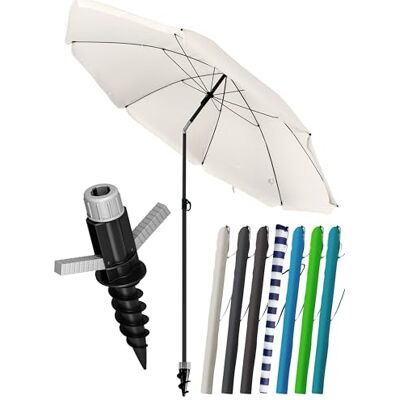 4smile Sonnenschirm Strand SET mit Bodenhülse, Ø 180 cm, Beige UPF 50+ Strandschirm + Sonnenschirm Schutzhülle + Bodenhülse, Strandschirm windfest stabil, Sonnenschutz Strand, Gartenschirm 4smile Sonnenschirm Strand SET mit Bodenhülse, Ø 180 cm, Beige UPF 50+ Strandschirm + Sonnenschirm Schutzhülle + Bodenhülse, Strandschirm windfest stabil, Sonnenschutz Strand, Gartenschirm