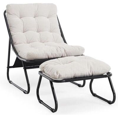 SEEDWAVE Loungesessel mit Ottoman, Liegestuhl & Relaxsessel aus Stahl, mit separatem Kissen und rutschfesten Fußpolstern – Outdoor Gartenstuhl für Entspannung im Freien, Garten & Balkon (Cremeweiß, Cord) SEEDWAVE Loungesessel mit Ottoman, Liegestuhl & Relaxsessel aus Stahl, mit separatem Kissen und rutschfesten Fußpolstern – Outdoor Gartenstuhl für Entspannung im Freien, Garten & Balkon (Cremeweiß, Cord)