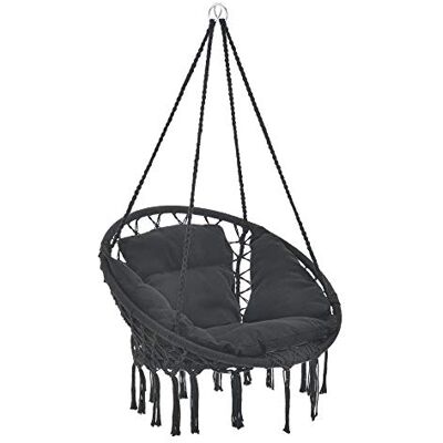 casa.pro Hängesessel mit Kissen Hängesitz Innen und Außen Hängestuhl Hängeschaukel Indoor Outdoor Hängekorb bis 150 kg Schwarz casa.pro Hängesessel mit Kissen Hängesitz Innen und Außen Hängestuhl Hängeschaukel Indoor Outdoor Hängekorb bis 150 kg Schwarz