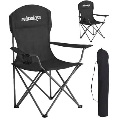 Relaxdays Camping Stuhl, 2er Set, faltbar, Tragetasche, Getränkehalter, 150 kg, Klappstühle, Polyester, Metall, schwarz Relaxdays Camping Stuhl, 2er Set, faltbar, Tragetasche, Getränkehalter, 150 kg, Klappstühle, Polyester, Metall, schwarz