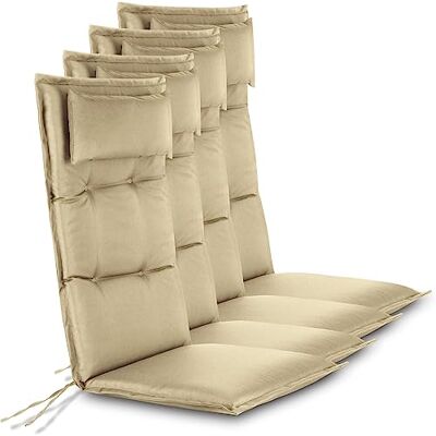 normani Hochwertige Gartenstuhl Auflagen 4er Set Hochlehner mit Kissen Sitzpolster Stuhlauflagen für Draußen und Drinnen aus pflegeleichtem Outdoor Material 120x50 cm Made in EU Beige 120 x 50 x 5 cm normani Hochwertige Gartenstuhl Auflagen 4er Set Hochlehner mit Kissen Sitzpolster Stuhlauflagen für Draußen und Drinnen aus pflegeleichtem Outdoor Material 120x50 cm Made in EU Beige 120 x 50 x 5 cm