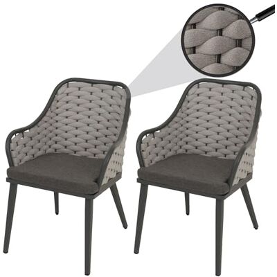 Mendler 2er-Set Aluminium-Gartenstuhl HWC-O16 hellgrau Kissen dunkelgrau Outdoor, Stuhl, Olefin, (200, g/m²) Seilgeflecht, Rope Mendler 2er-Set Aluminium-Gartenstuhl HWC-O16 hellgrau Kissen dunkelgrau Outdoor, Stuhl, Olefin, (200, g/m²) Seilgeflecht, Rope