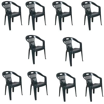 Dmora 10er Set Gartenstühle Bisceglie, Gartensitz, Für drinnen und draußen, Mit Armlehnen und stapelbar, Made in Italy, 56x55 h78 cm, Grün Dmora 10er Set Gartenstühle Bisceglie, Gartensitz, Für drinnen und draußen, Mit Armlehnen und stapelbar, Made in Italy, 56x55 h78 cm, Grün