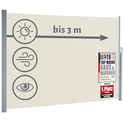 empasa Seitenmarkise Start 2.0 Sichtschutz Sonnenschutz Windschutz Markise ausziehbar für Garten, Balkon und Terrasse, mit Standfuß, Farbe:cremeweiß, Größe:160 x 300 cm empasa Seitenmarkise Start 2.0 Sichtschutz Sonnenschutz Windschutz Markise ausziehbar für Garten, Balkon und Terrasse, mit Standfuß, Farbe:cremeweiß, Größe:160 x 300 cm