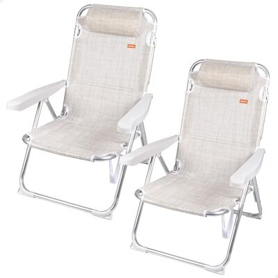 AKTIVE Set mit 2 Strandstühlen und Liegestühlen, 2-in-1, 48 x 60 x 90 cm, 5 Positionen, Gestell aus Aluminium, gepolstertes Kissen, Kippschutz, zusammenklappbar mit Tragegriff (85514) AKTIVE Set mit 2 Strandstühlen und Liegestühlen, 2-in-1, 48 x 60 x 90 cm, 5 Positionen, Gestell aus Aluminium, gepolstertes Kissen, Kippschutz, zusammenklappbar mit Tragegriff (85514)