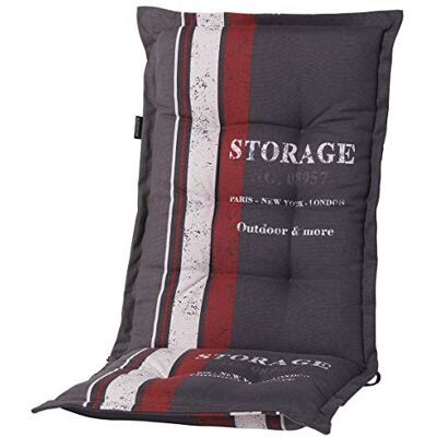 Madison Luxus Hochlehner Auflage G 148 Storage Red, 120x50x8cm Grau mit Rotem Streifen und Schrift, Baumwollmischgewebe, Schaum-/Vliesfüllung, 8 cm dick Madison Luxus Hochlehner Auflage G 148 Storage Red, 120x50x8cm Grau mit Rotem Streifen und Schrift, Baumwollmischgewebe, Schaum-/Vliesfüllung, 8 cm dick