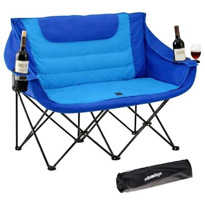 Relaxdays Camping Bank, faltbar, Tragetasche, Getränkehalter, 272 kg, Doppel Campingstuhl, Polyester & Metall, blau Relaxdays Camping Bank, faltbar, Tragetasche, Getränkehalter, 272 kg, Doppel Campingstuhl, Polyester & Metall, blau