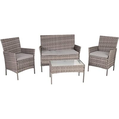 Greemotion Lounge-Set Morelia, 4-TLG. Polyrattan-Set aus Tisch, Sofa, 2 Sesseln, Braun-beige Greemotion Lounge-Set Morelia, 4-TLG. Polyrattan-Set aus Tisch, Sofa, 2 Sesseln, Braun-beige